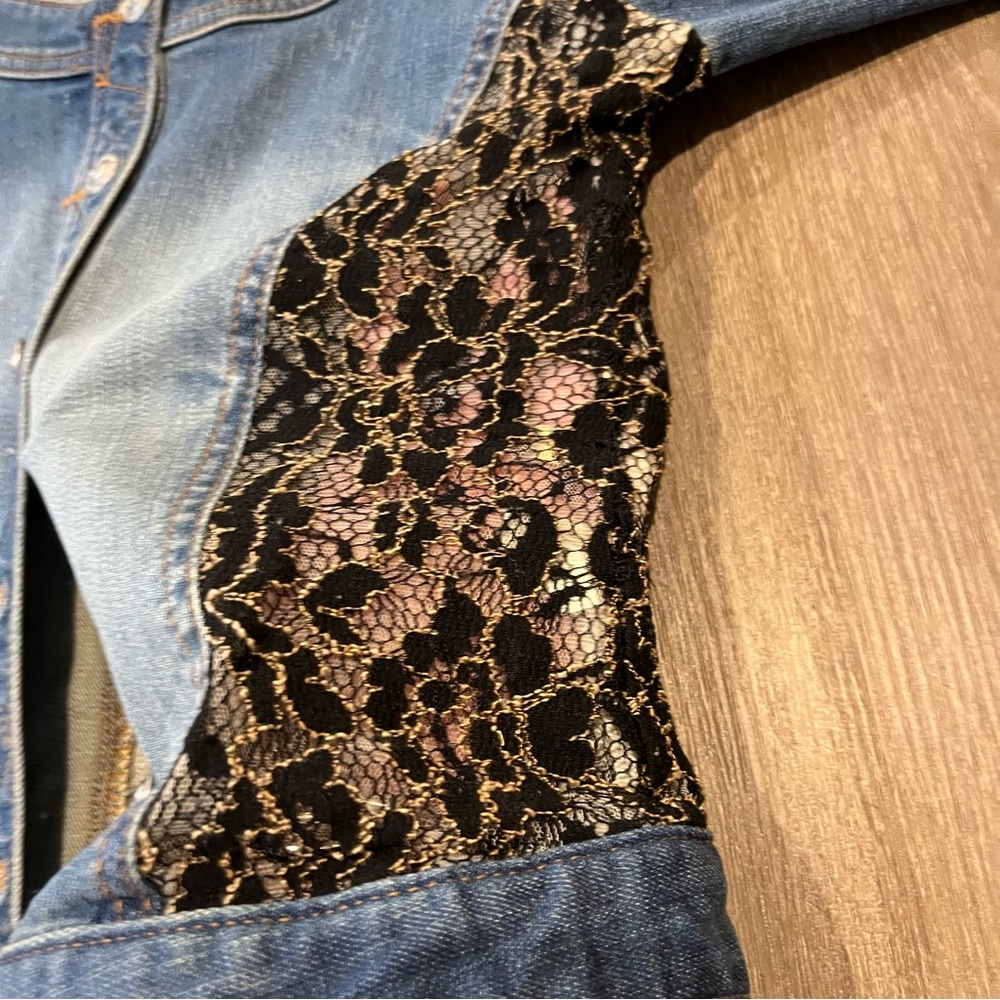 Vintage 90s Boston Proper Lace and Denim Jacket - Picture 7 of 14